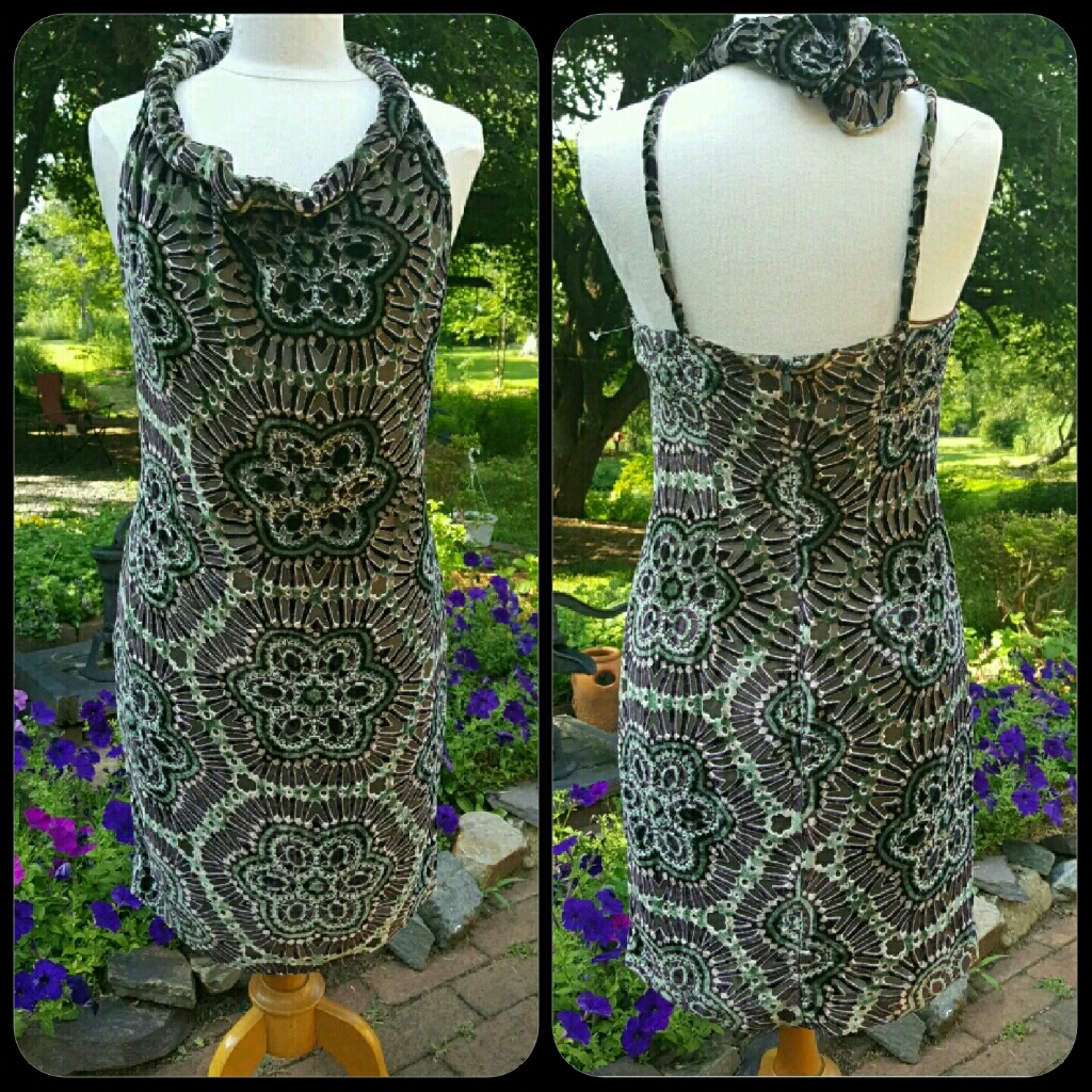 Designer Sample Amy Matto Nyc Crushed Velvet Mandala Sexy Halter Dress